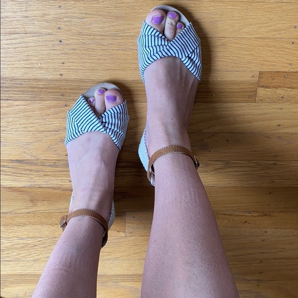 Beige and Navy Striped Espadrille Shoes - Picture 2 of 7